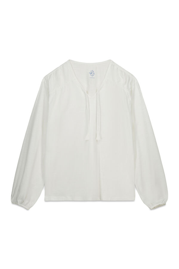 Women'secret White cotton ruched long sleeve T-shirt beige