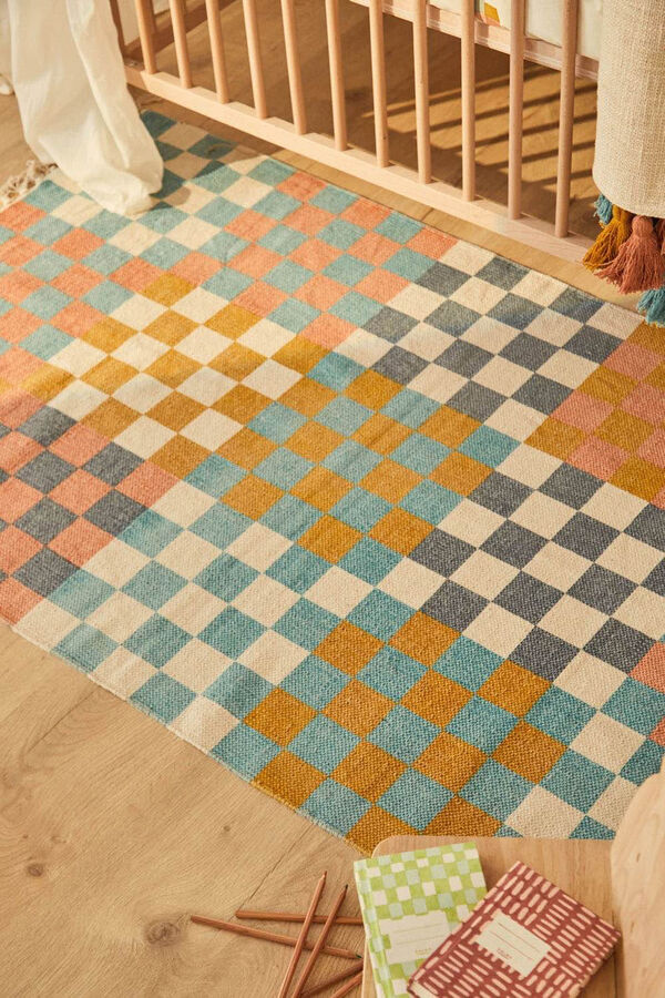 Calma House Pool Check Dhurrie Rug printed