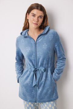 Womensecret Short blue floral fleece fleece robe blue