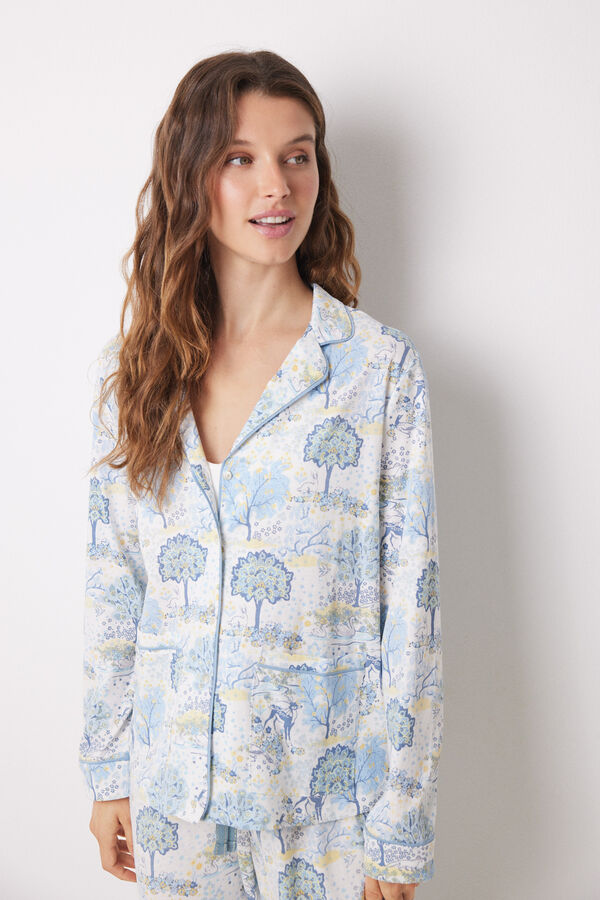 Womensecret Long allover cotton shirt pajamas with landscape blue