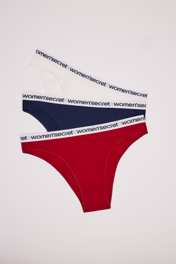 Womensecret 3er-Pack Brazilian Slips Baumwolle Logo  Weiß