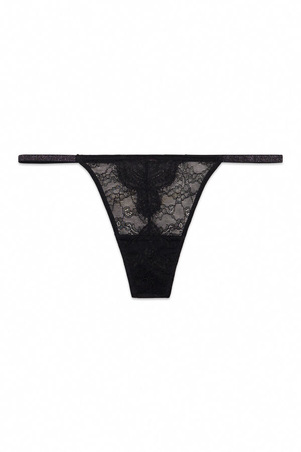 HI&BYE Black floral lace thong black