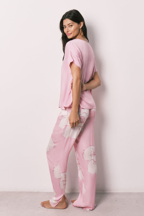 Women'secret Pink satin-finish short sleeve long pyjamas pink