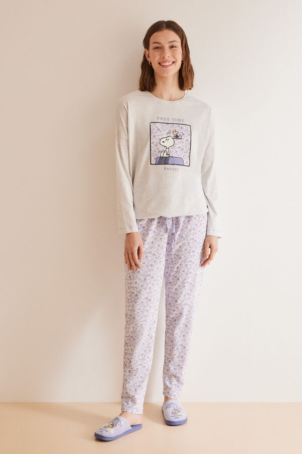 Womensecret Siva pidžama Snoopy od 100 % pamuka Siva