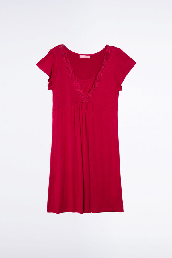 Ohma! Camis&oacute;n De Lactancia Manga Corta Con Encaje burdeos