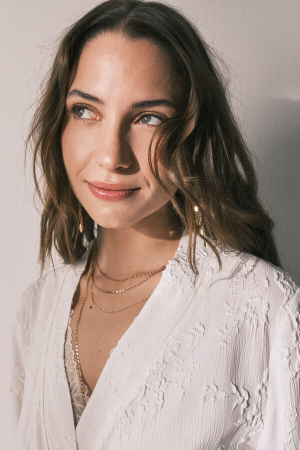 Women'secret Long satin jacquard robe in White beige