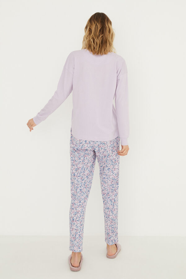 Womensecret Pijama comprido morado 100% algodão rosa