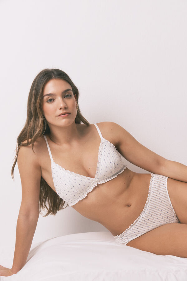 Women'secret White cotton heart print triangle bra NATURAL beige