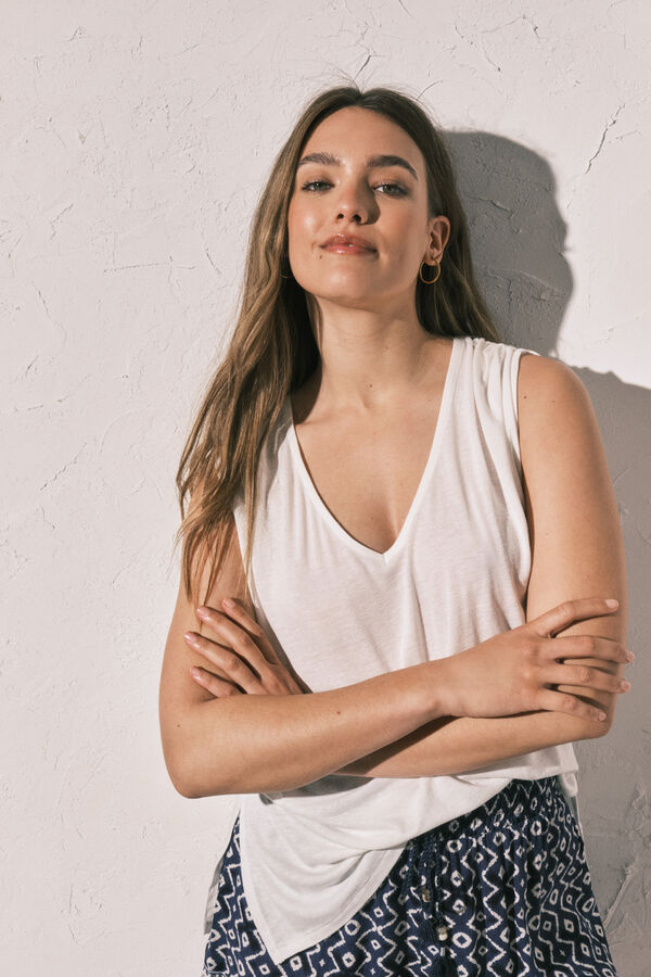 Women'secret Beiges &auml;rmelloses T-Shirt Naturwei&szlig;