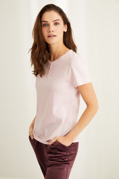 Womensecret Pink cotton lace Henley t-shirt pink