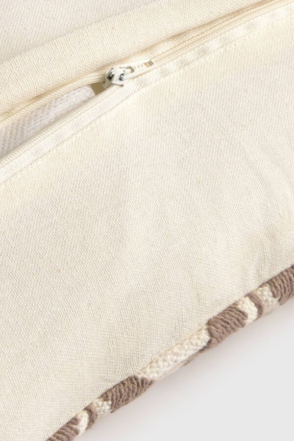 Textura Housse de coussin en coton brod&eacute; &agrave; fleurs g&eacute;om&eacute;triques marron