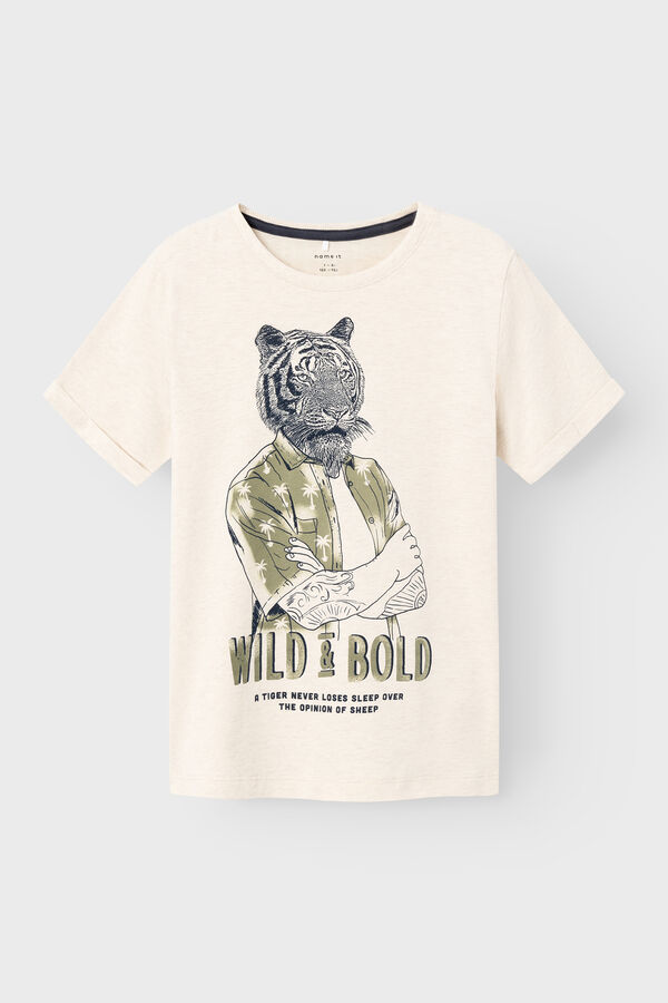 Womensecret Boys' short-sleeved tiger print T-shirt brown