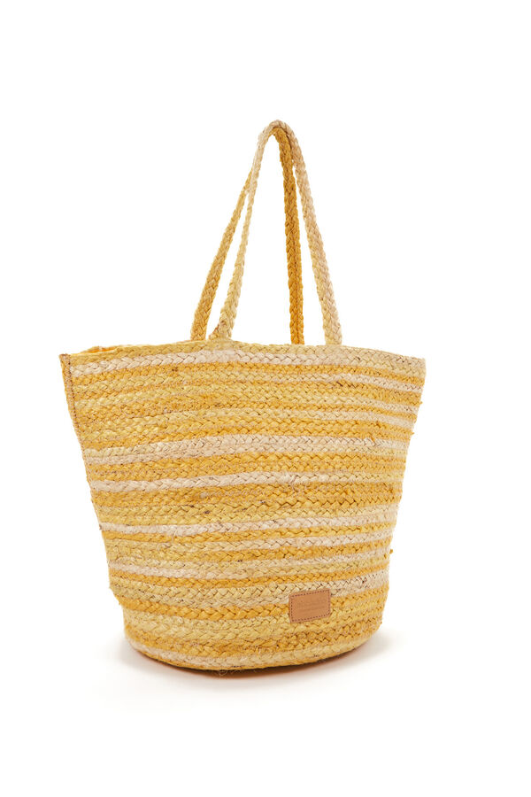 Womensecret Large raffia basket bag with grey stripes mit Print