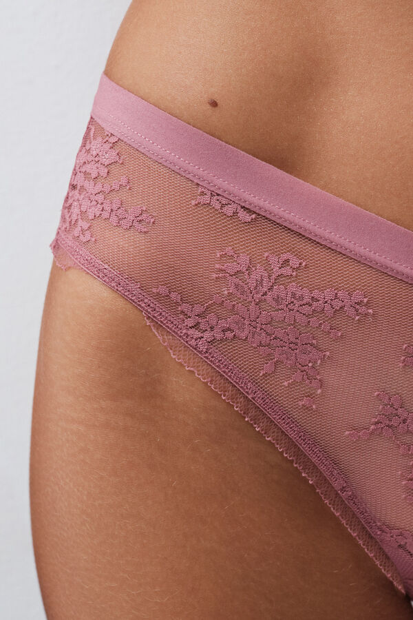 Women'secret Pink lace Brazilian wide panty pink