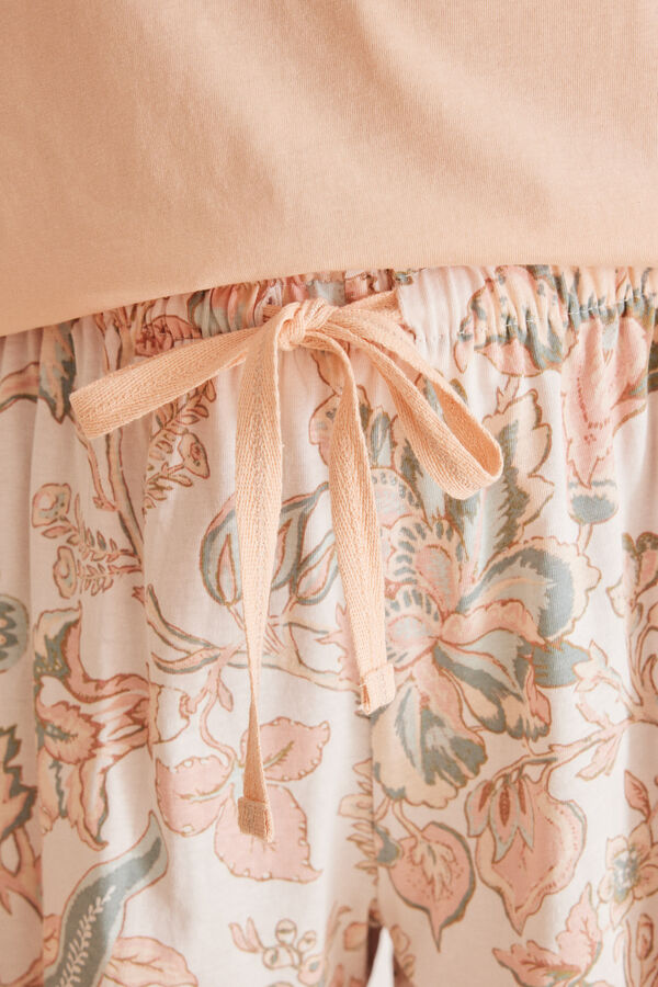 Womensecret Narančasta kratka pidžama od 100 % pamuka s cvjetnim uzorkom Narančasta