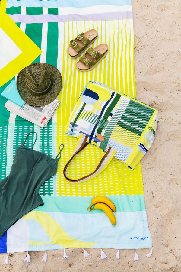 Womensecret Beach bag with green geometric print green