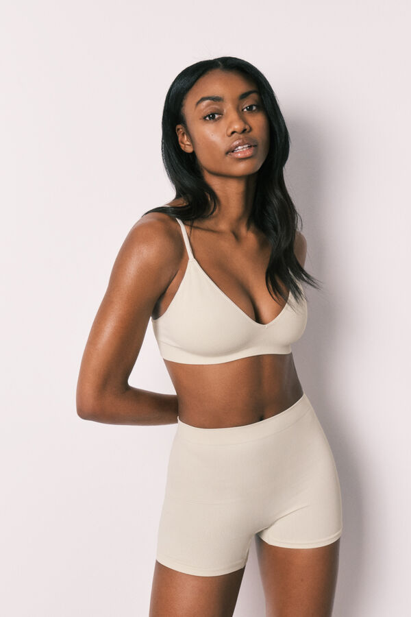 Women'secret Top triangular canelado sem costura verde verde