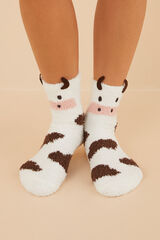 Women'secret Fluffy cow socks white