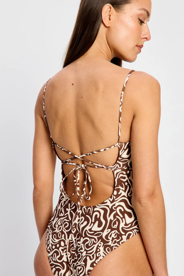 Modibodi Maillot de bain menstruel dos crois&eacute; crois&eacute; flux mod&eacute;r&eacute; Sea Swirl nude