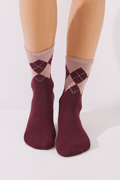 Womensecret Maroon cotton diamond socks red