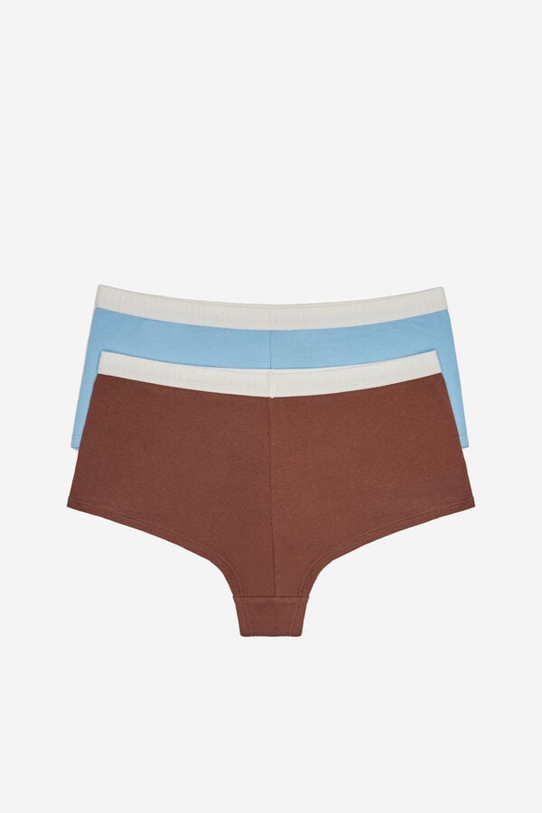 Womensecret Pack of 2 cotton culotte panties in blue and brown 