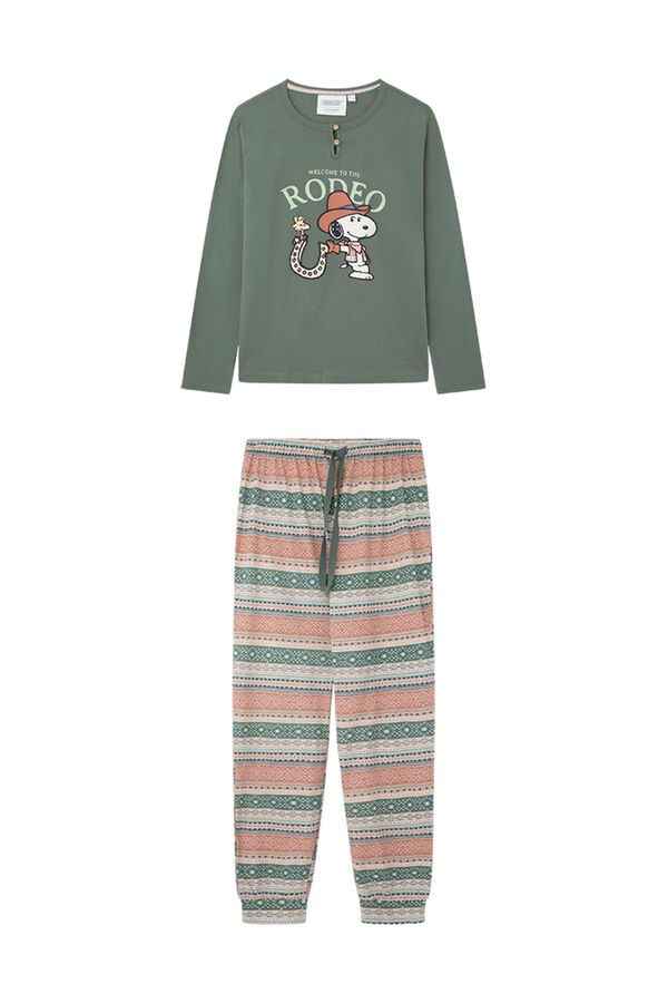 Womensecret Snoopy-mintás, zöld pizsama 100% pamutból zöld