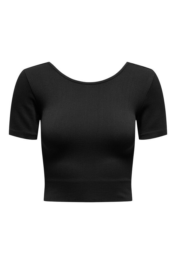 Only Play Nahtloses kurz&auml;rmelig Sporttop, schwarz. Schwarz