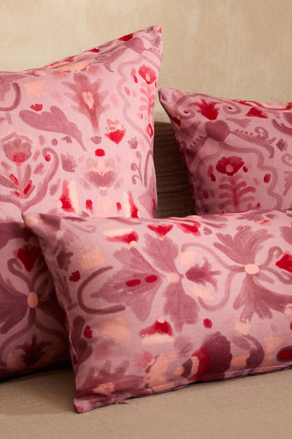 Calma House Funda de coj&iacute;n cuadrada con estampado floral Pina morado/lila