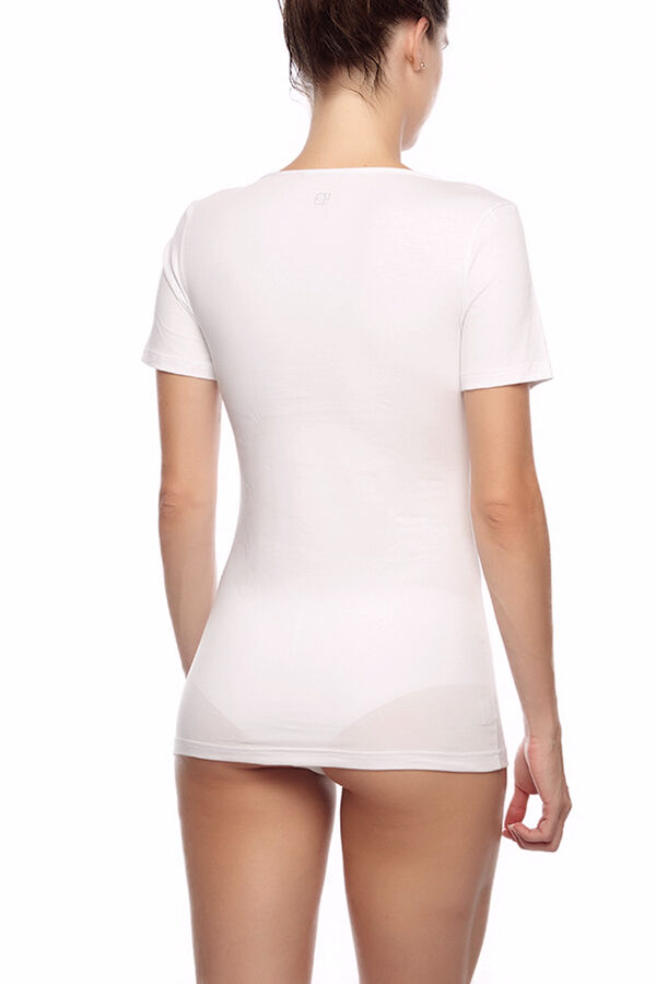 Womensecret Camiseta termal de mujer cuello redondo manga corta blanco