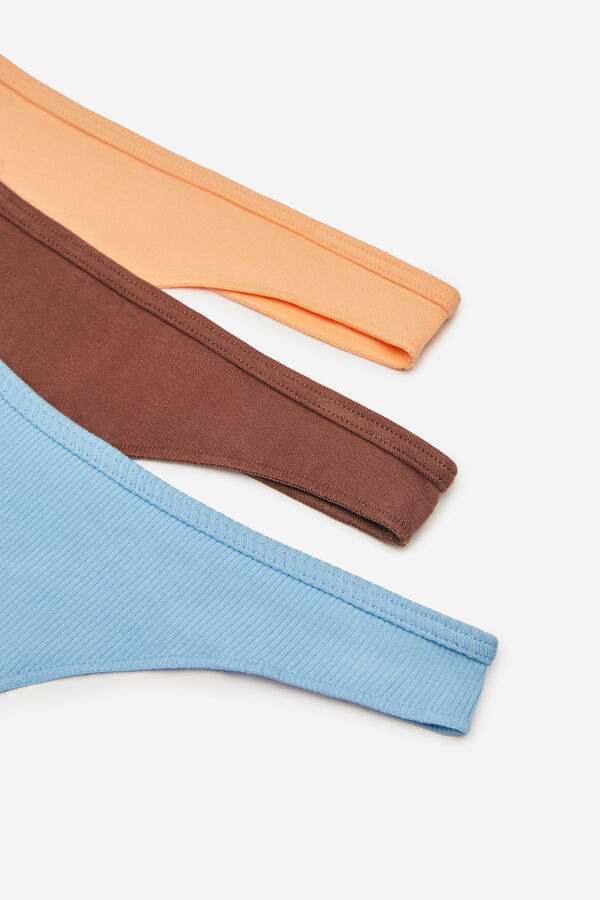 Womensecret 3-pack blue, orange and brown cotton tangas 