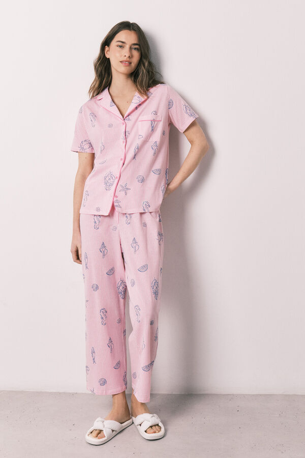 Women'secret Roze pamučna ko&scaron;ulja pidžama na pruge Roze