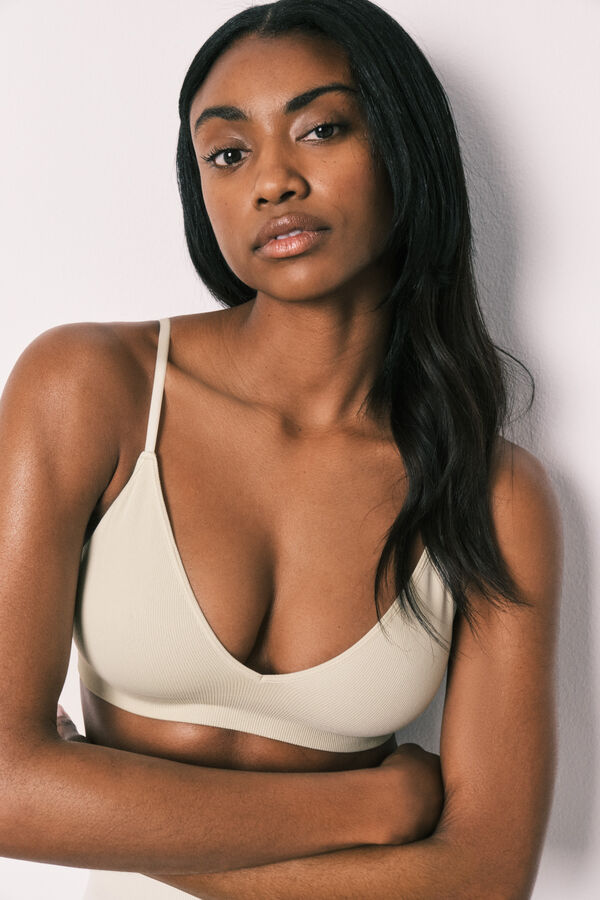 Women'secret Top triangular canelado sem costura verde verde