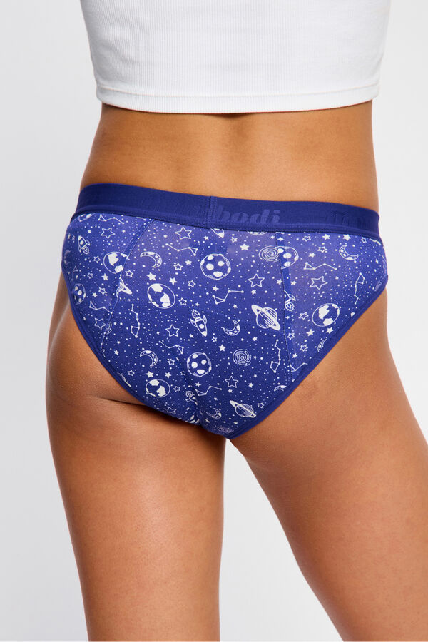 Modibodi Braga Menstrual Teen Algod&oacute;n Org&aacute;nico Flujo Abundante Blue estampado