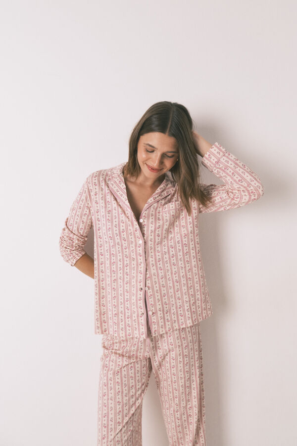 Women'secret Long 100% cotton classic pyjamas with pink flowers pink