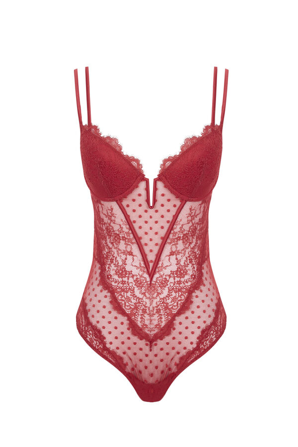 Womensecret Red plumetis and lace body burgundy