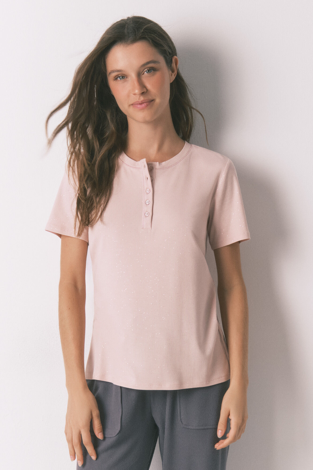 Women'secret Pink glitter viscose short sleeve T-shirt