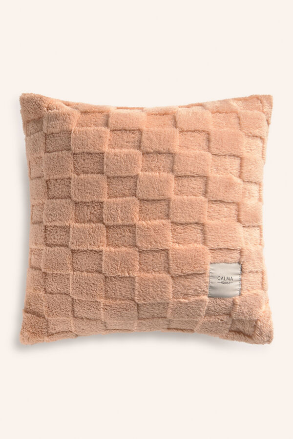 Calma House Funda de coj&iacute;n de pelito rosa Damero rosa