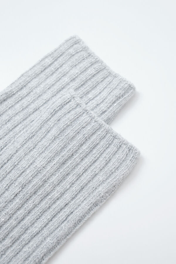 Women'secret Grey lurex ribbed long socks grey