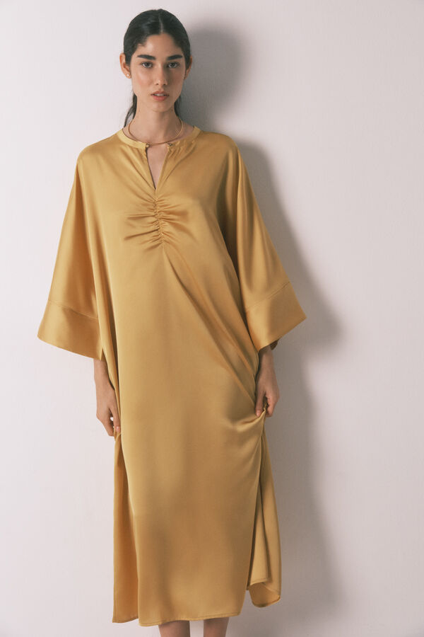Women'secret Mustard satin caftan dress printed