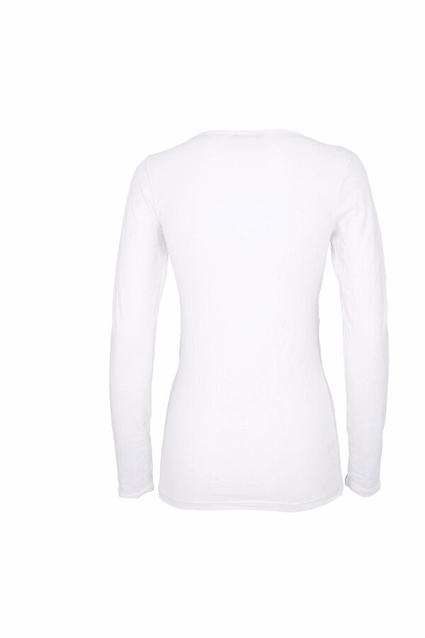 Womensecret Women's thermal V-neck long-sleeved T-shirt blanc