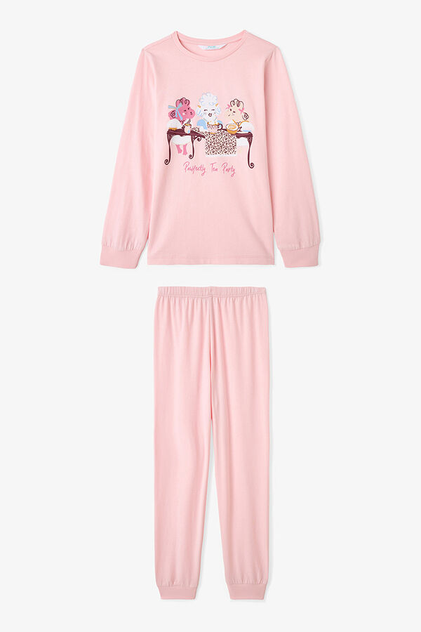 Penti Conjunto de pijama de manga comprida com estampado de leopardo para meninas, 2 peças estampado