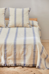 Calma House Bari blaue gewebte Tagesdecke mit Streifen 240x260