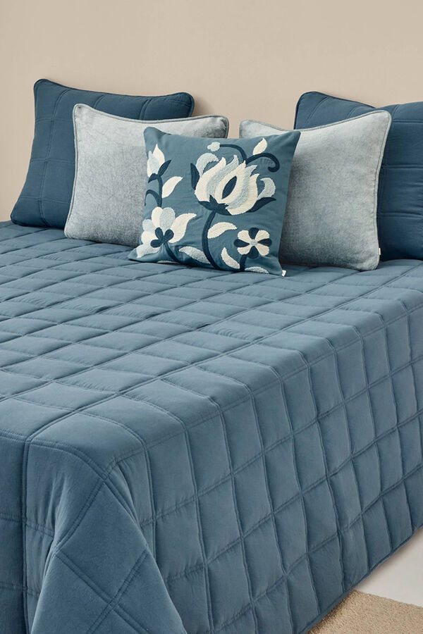 Textura Colcha xadrez de microfibra azul