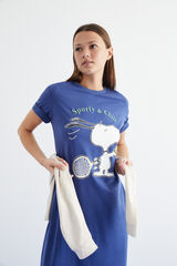 Womensecret Midi-Nachthemd 100 % Baumwolle Blau Snoopy Blau