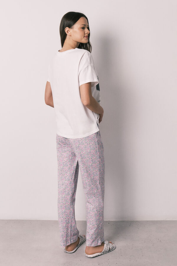 Women'secret Duga pamučna pidžama Mafalda sa cvetićima Bež