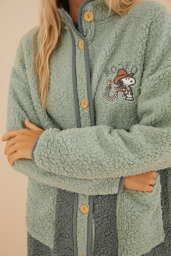 Womensecret Short green faux shearling Snoopy robe Print