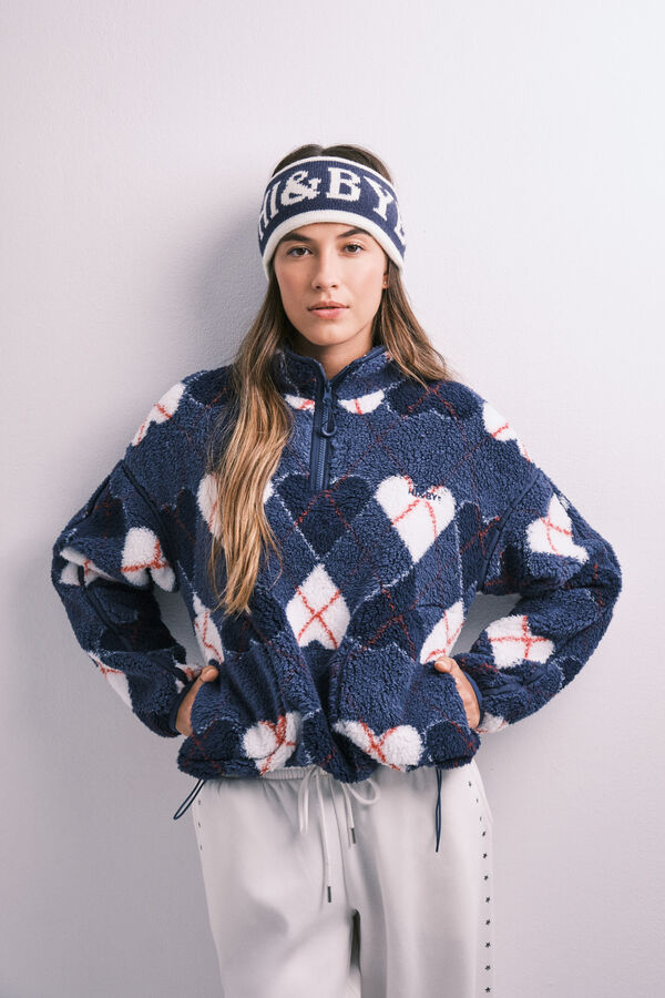 HI&BYE Navy faux shearling heart jacket blue