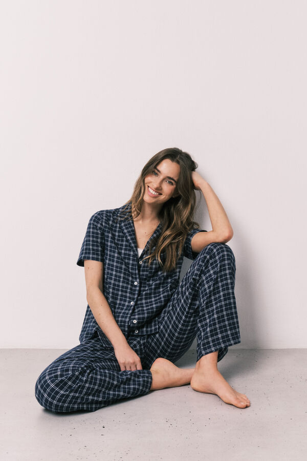 Women'secret Blue plaid cotton classic pyjamas blue