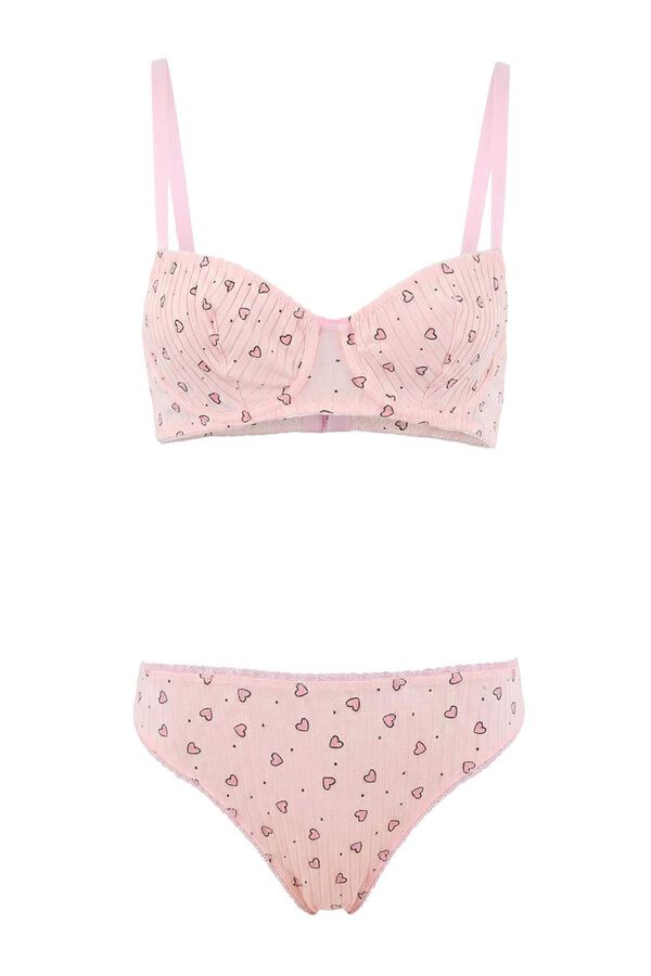 Trendyol Heart pattern knit underwear set rose