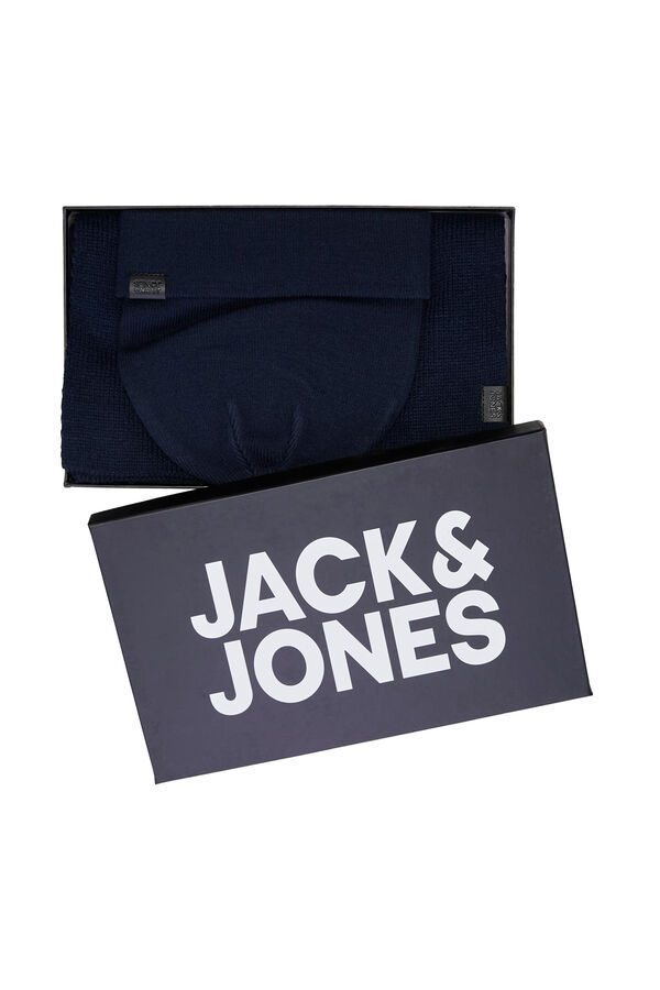 Jack & Jones Conjunto de bufanda y gorro beanie de punto blue